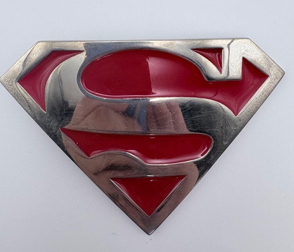 Silver-tone and Red Superman Logo Belt Buckle